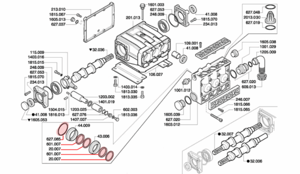 Kit de reparación para pistón y tapa bomba Imovilli P63 / P73 – 15 piezas